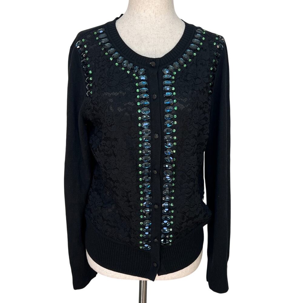 ST, JOHN Women's Rhinestone Beaded Cardigan Size S In Black